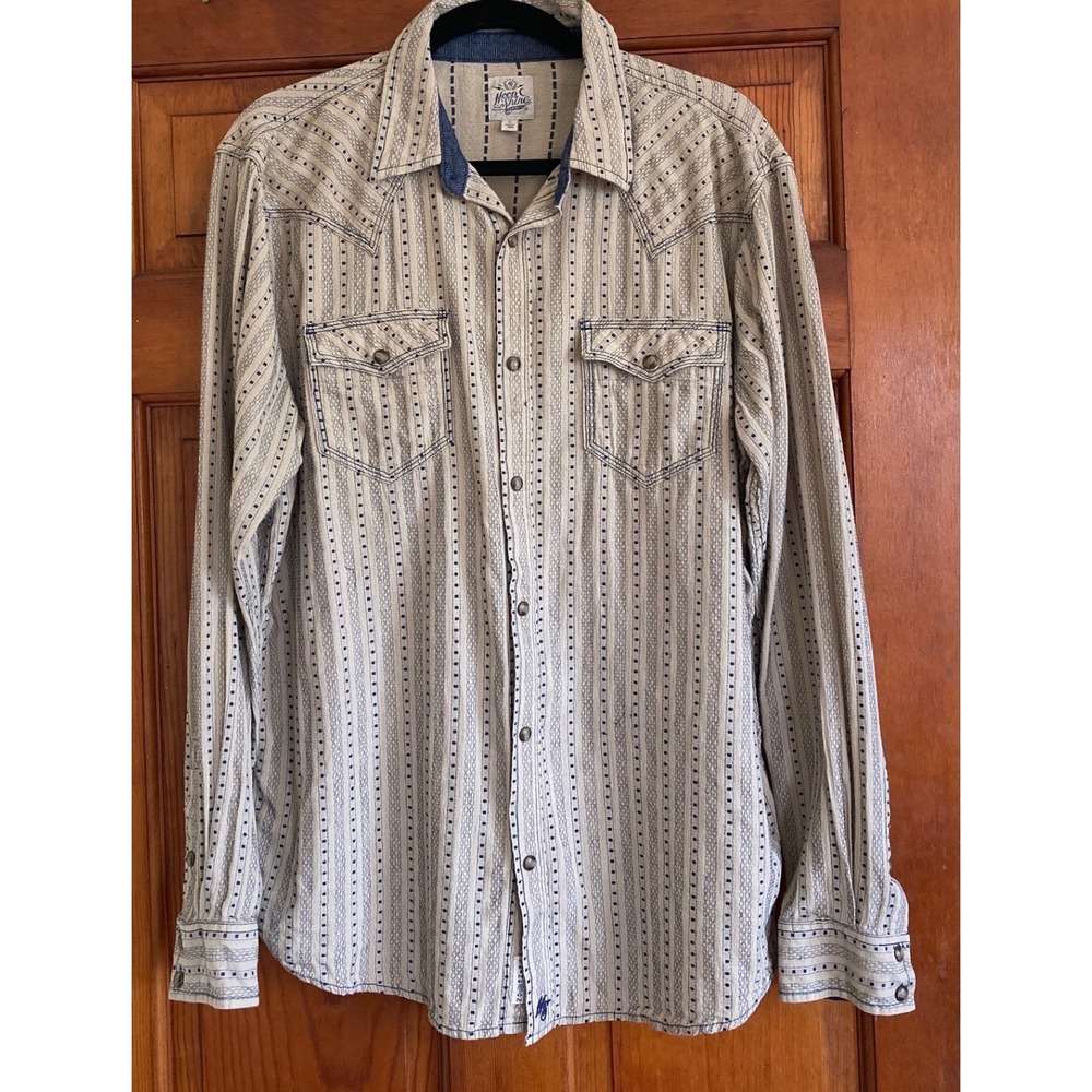 Moonshine Spirit Mens L Stripe Western Pearl Snap Shirt Cowboy Rodeo Country